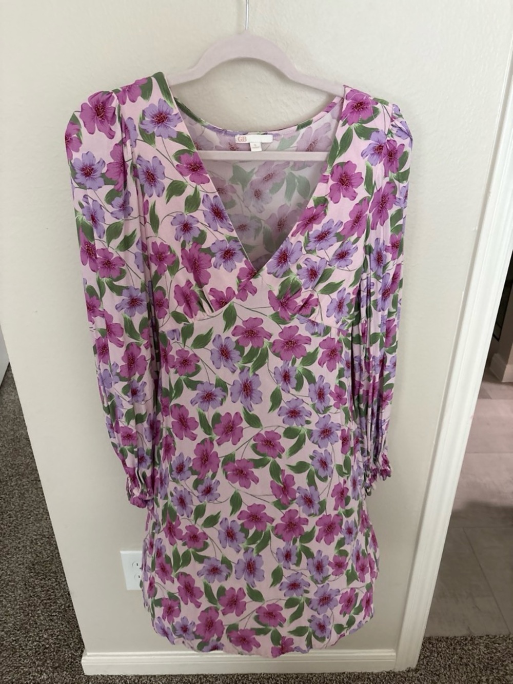 GB girls Pink Floral Long Sleeve V-Neck Dress